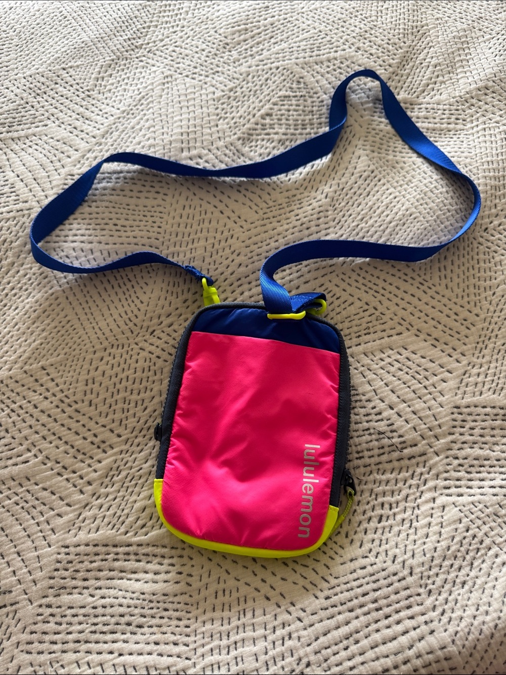 lululemon athletica Hot Pink Crossbody with Blue Strap and Neon Yellow Trim